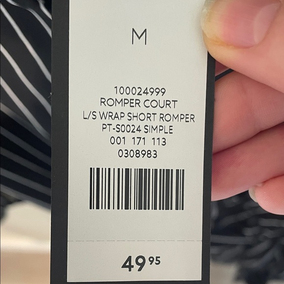 Dynamite Black and White Pinstripe Wrap Romper - Picture 7 of 7